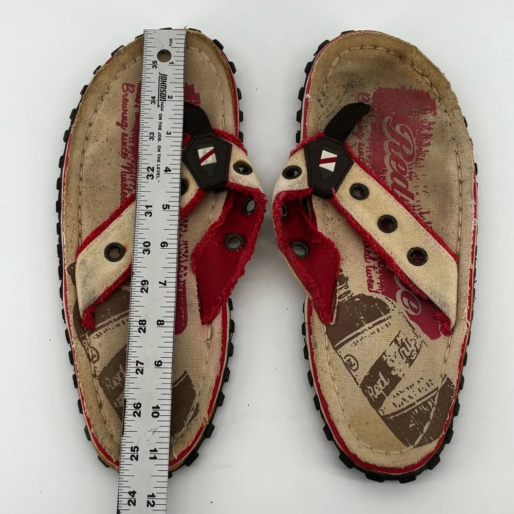 Red Stripe Mens Multicolor Graphic Flip‎ Flops Size 11.5